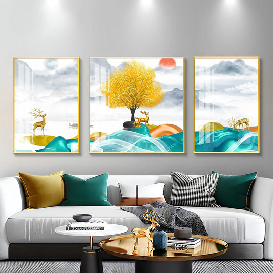 Beautiful Sunrise in Jungle Luxury Crystal Wall Art (Set of 3)