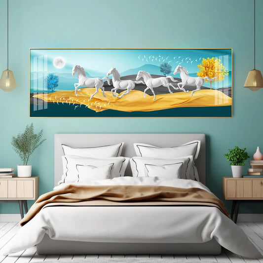Beautiful Vastu Running Horse Luxury Crystal Horizontal Wall Art