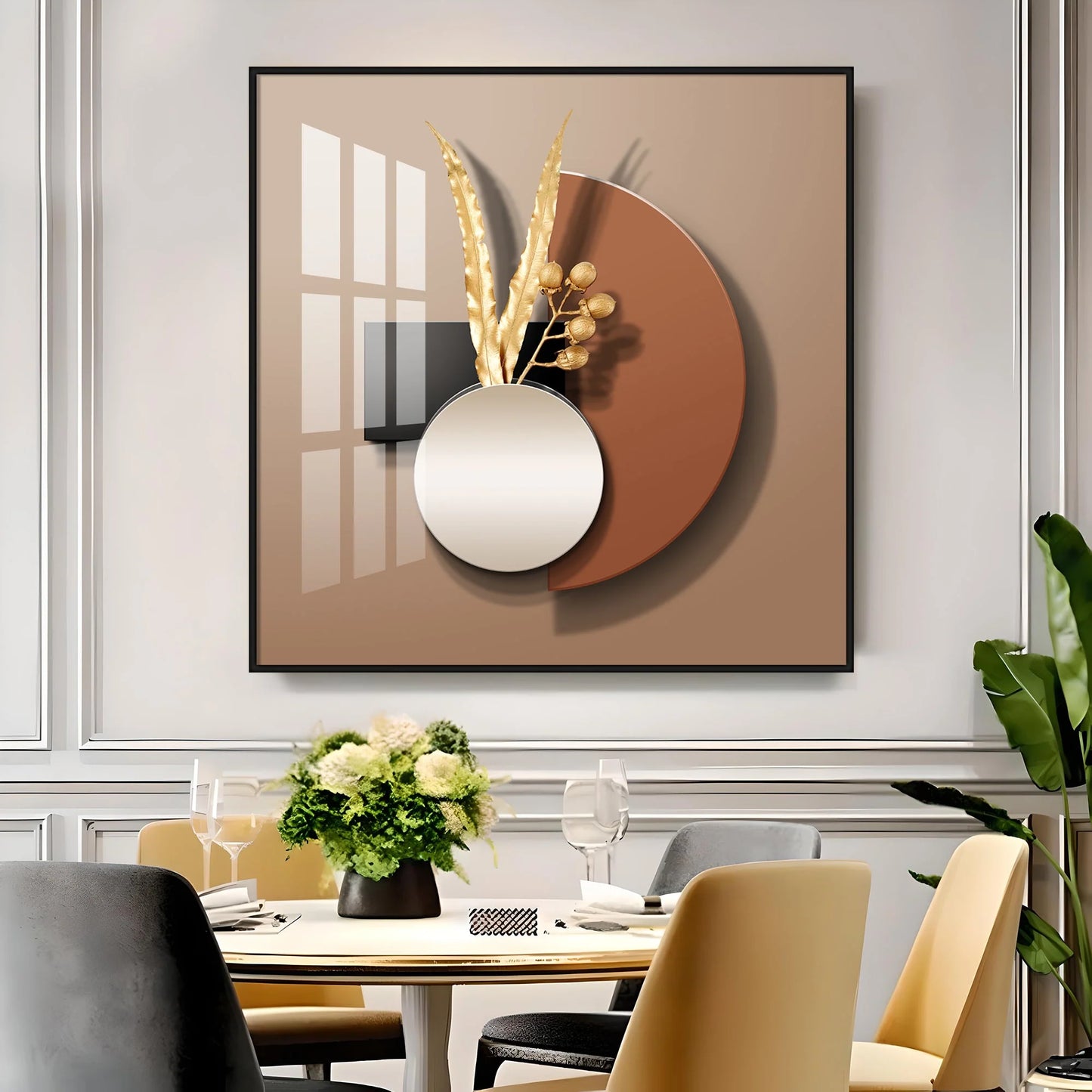 Black Gold Leaf Luxury Crystal Square Wall Art