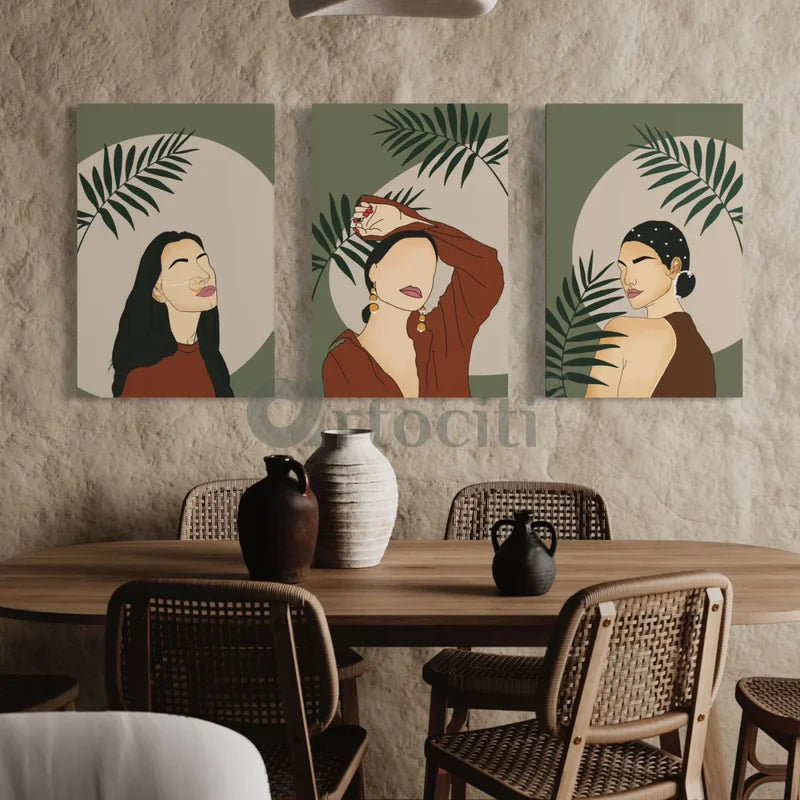 Boho Chic Trio: Set of 3 Abstract Ladies Modern Art Canvas Prints