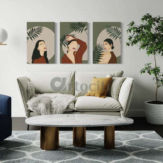 Boho Chic Trio: Set of 3 Abstract Ladies Modern Art Canvas Prints