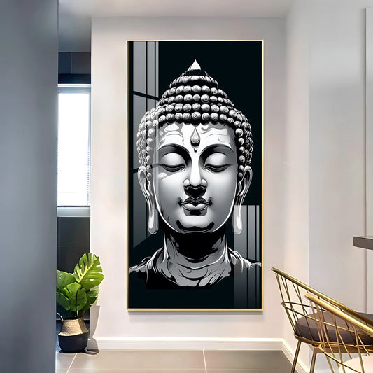 Buddha In Monochrome Premium Acrylic Vertical Wall Art
