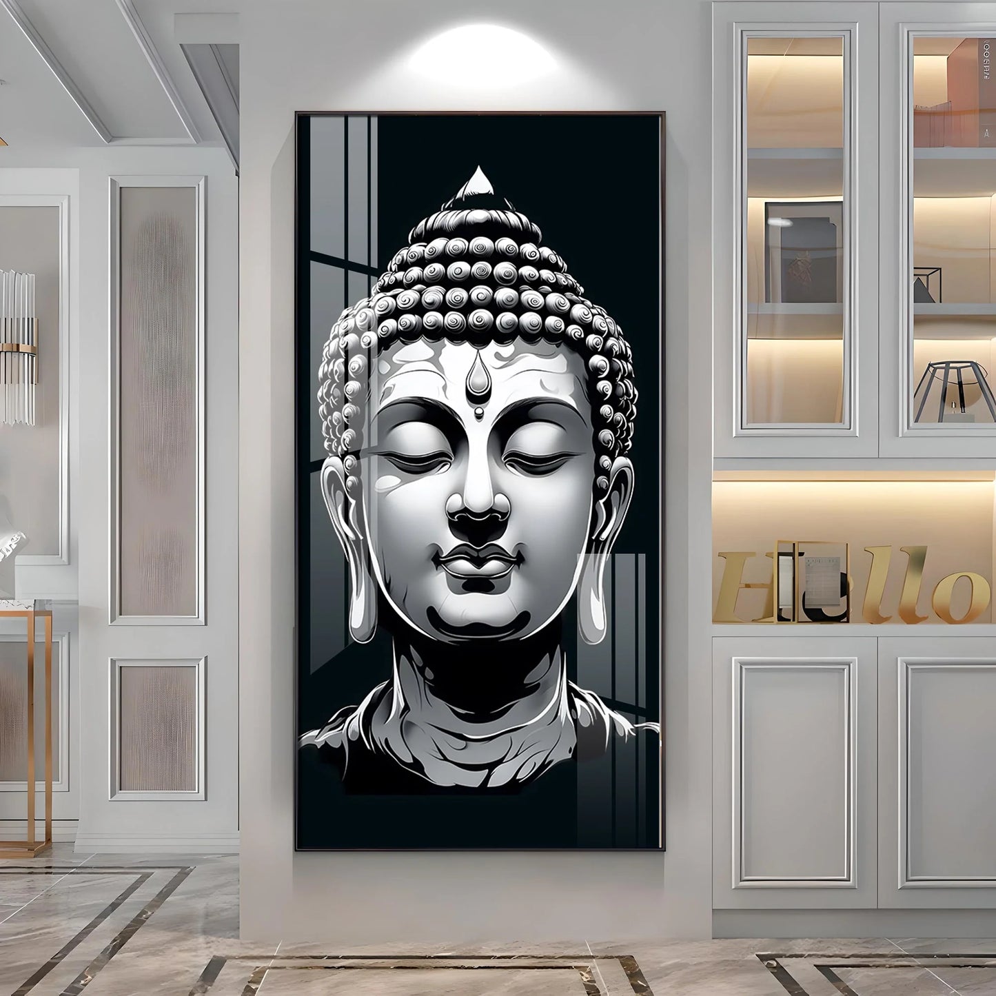 Buddha In Monochrome Premium Acrylic Vertical Wall Art