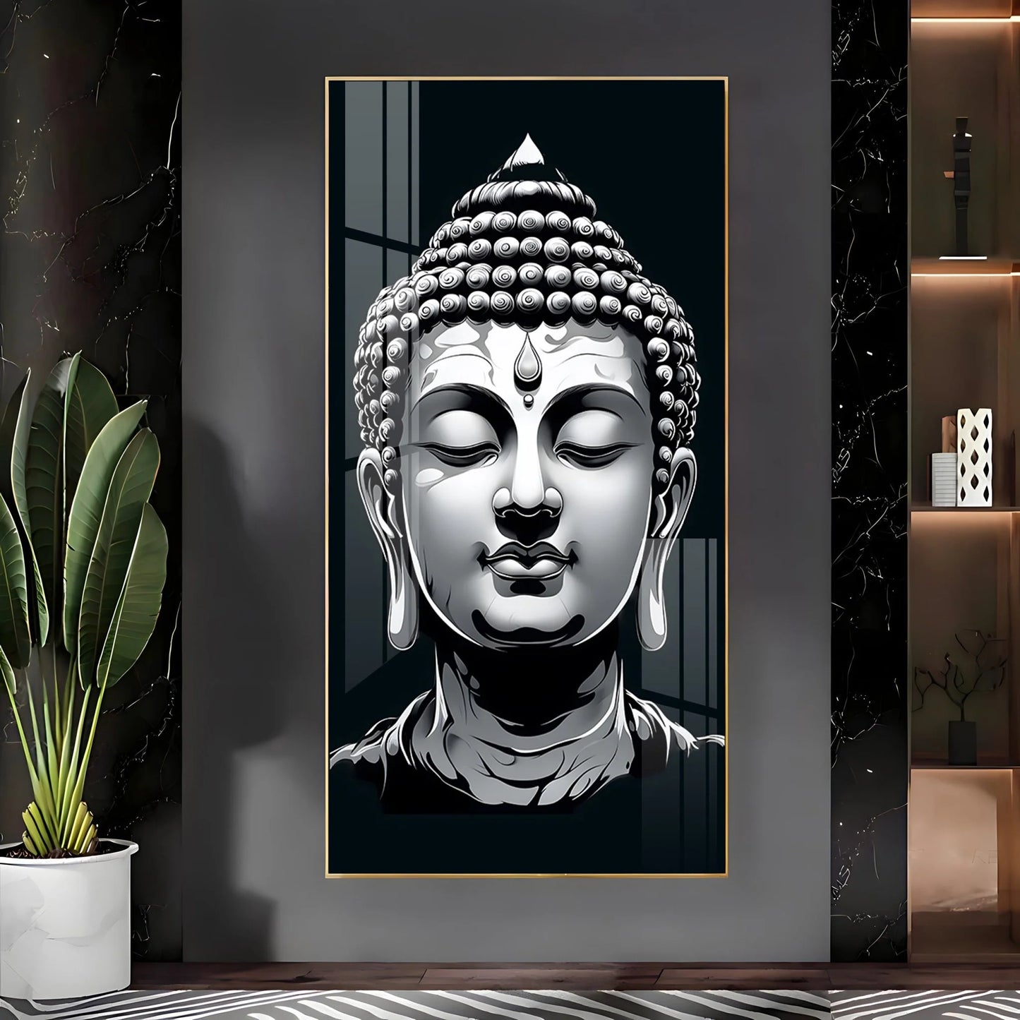 Buddha In Monochrome Premium Acrylic Vertical Wall Art