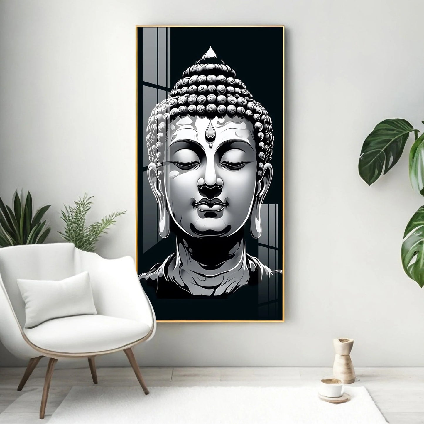 Buddha In Monochrome Premium Acrylic Vertical Wall Art