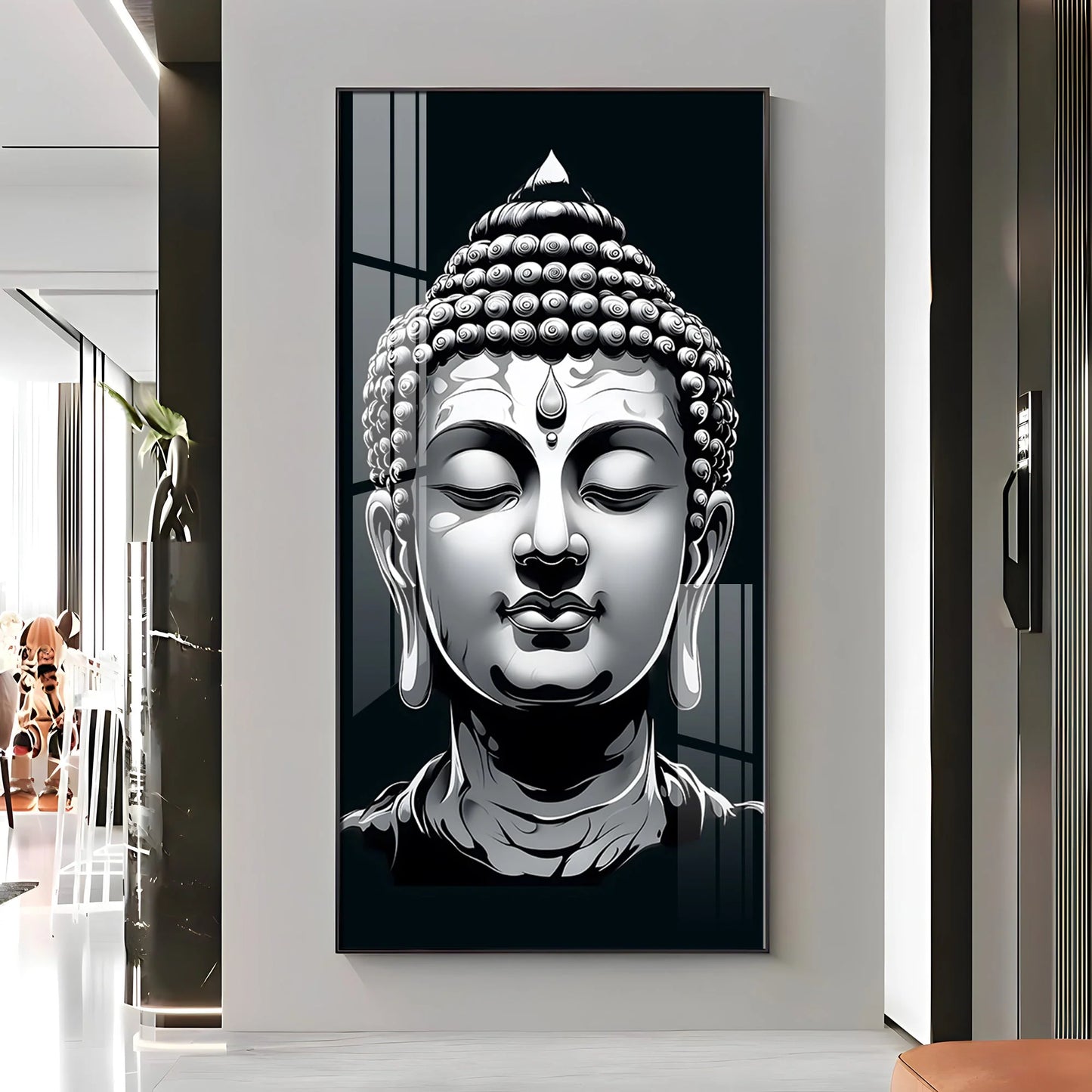 Buddha In Monochrome Premium Acrylic Vertical Wall Art