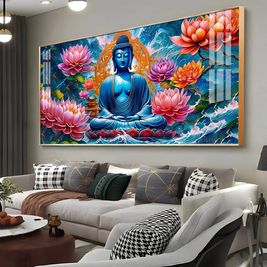 Buddha With Flower Luxury Crystal Horizontal Wall Art