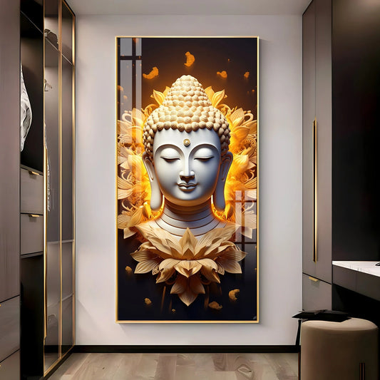 Buddha With Lotus Luxury Crystal Vertical Wall Art