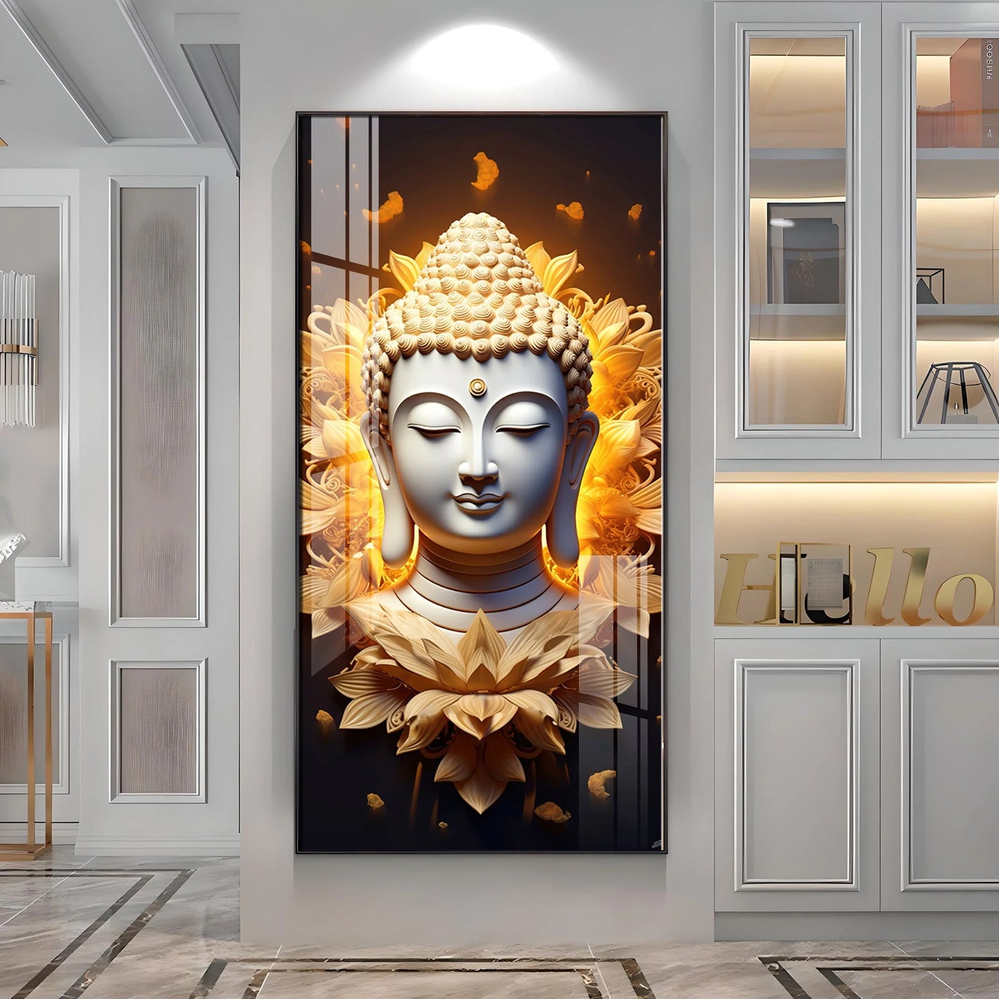 Buddha With Lotus Luxury Crystal Vertical Wall Art