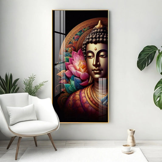 Buddha With Multicolor Lotus Petal Premium Acrylic Wall Art