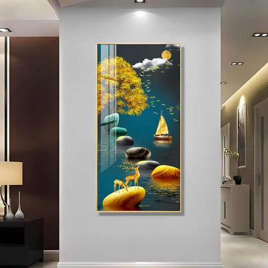 Chinese Zenstore with Golden Deer Luxury Crystal Wall Art