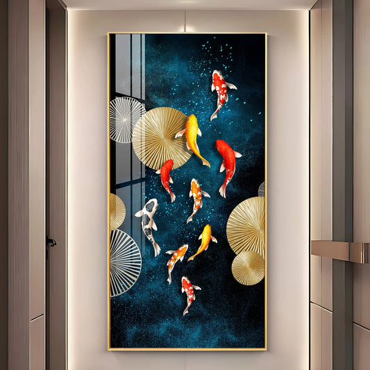 Colourful Koi Fish Luxury Crystal Vertical Wall Art