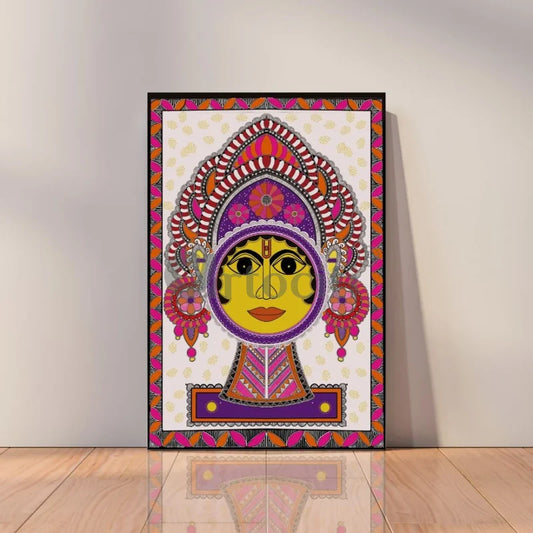 Colourful Madhubani Canvas Painting of Goddess Durga High Quality Giclee Print