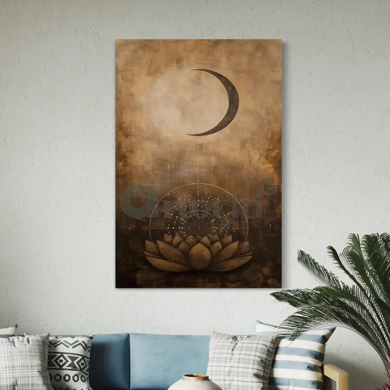 Crescent Moon & Lotus Canvas Giclée Print Modern Abstract painting