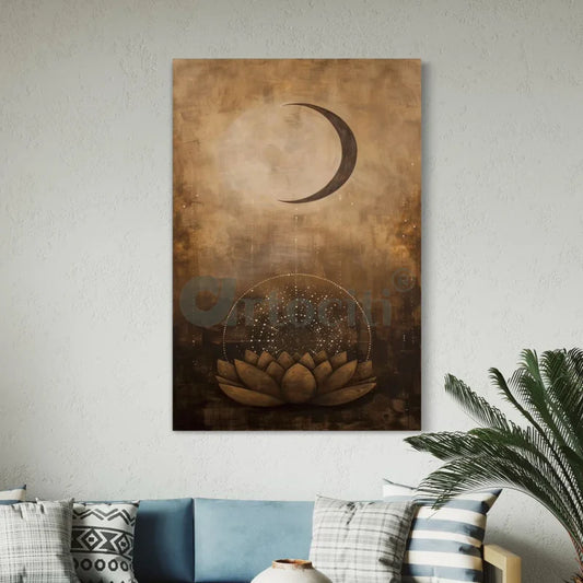 Crescent Moon & Lotus Canvas Giclée Print Modern Abstract painting