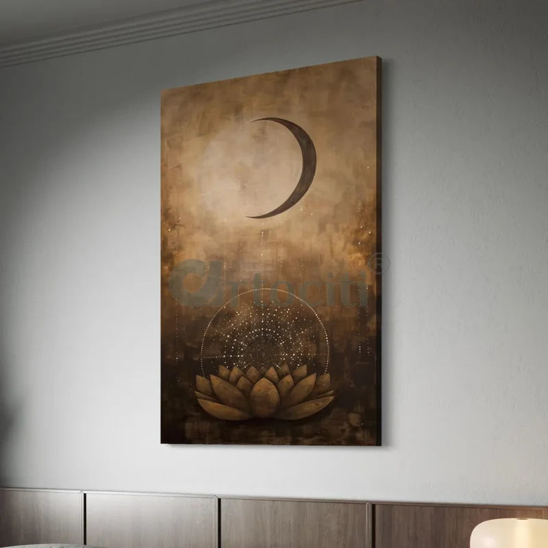 Crescent Moon & Lotus Canvas Giclée Print Modern Abstract painting