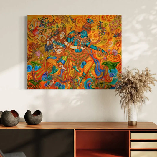 Dancing Radha Krishna Kerala Mural Canvas Print