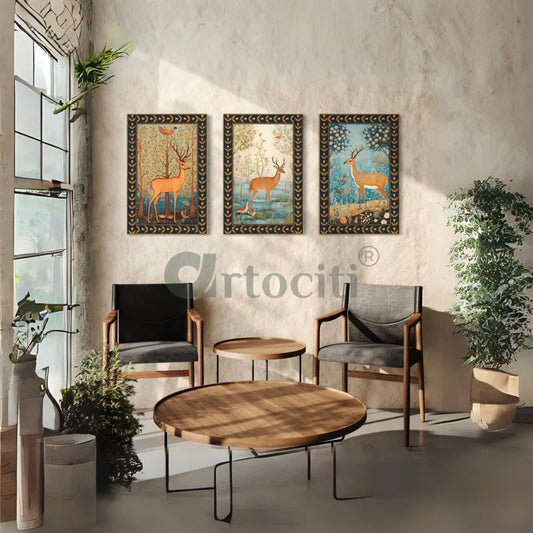 Deer Trio - Graceful Vintage Canvas Prints Set of 3