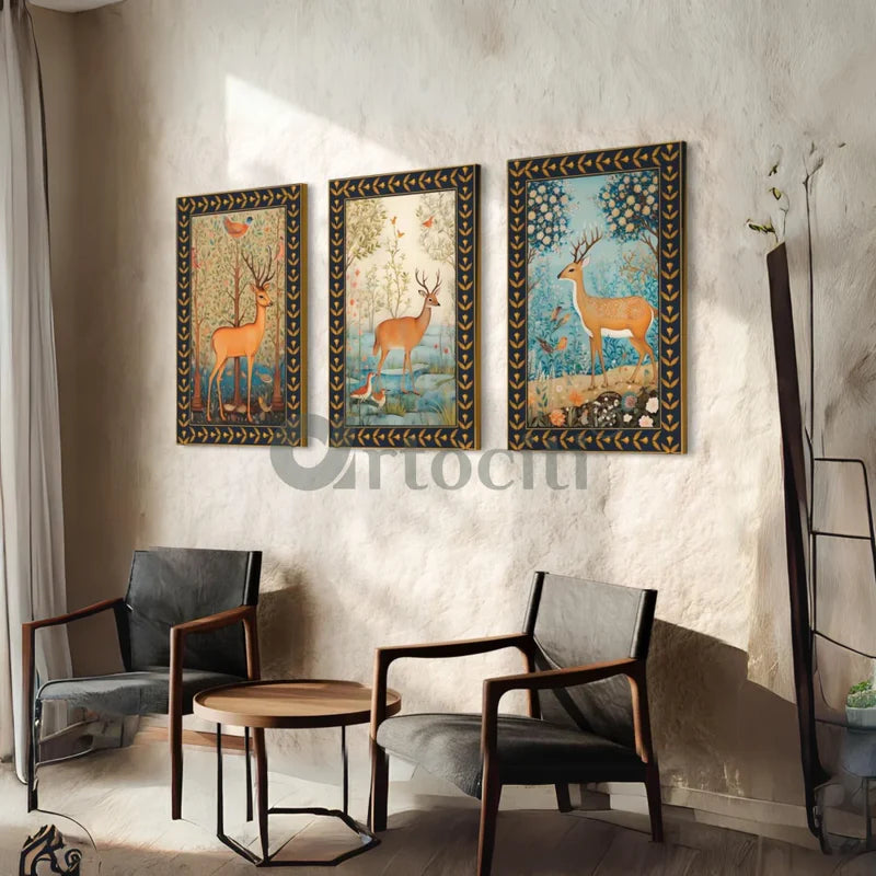 Deer Trio - Graceful Vintage Canvas Prints Set of 3