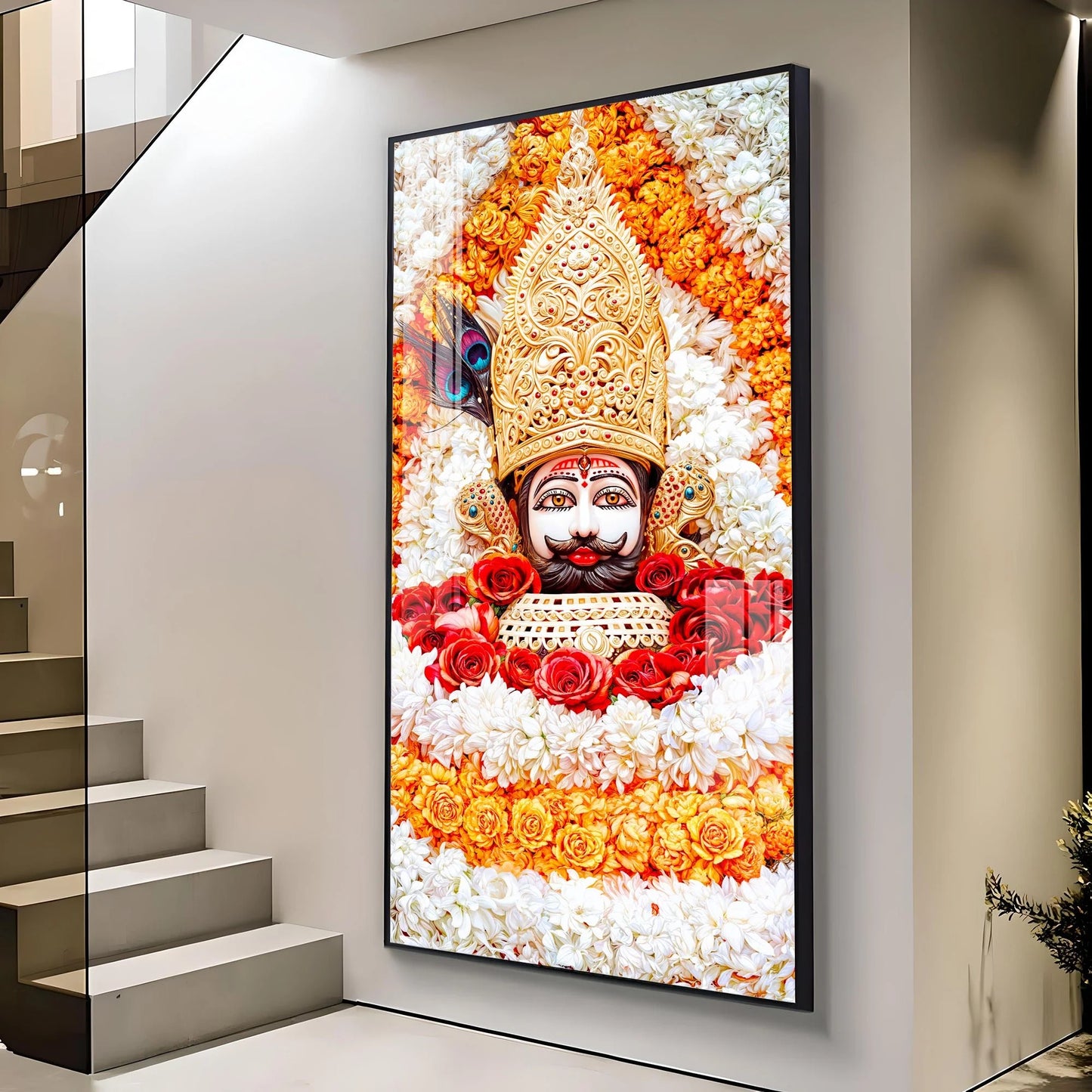 Divine Shyam Baba Luxury Crystal Vertical Wall Art