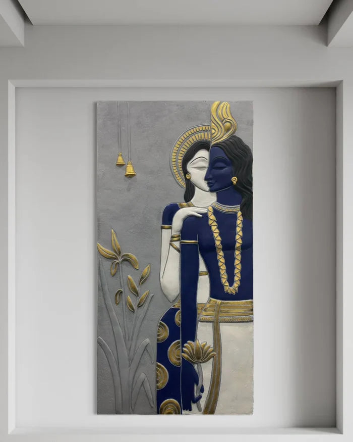 Abstract Radha Krishna 3D Elevation Sculpture Relief Mural Wall Art