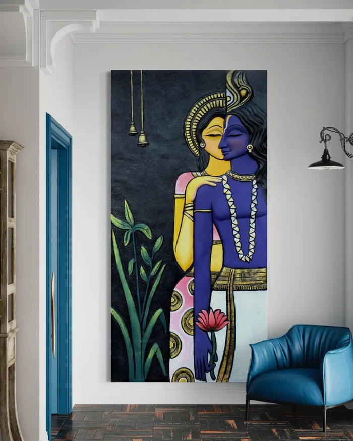 Abstract Radha Krishna 3D Elevation Sculpture Relief Mural Wall Art