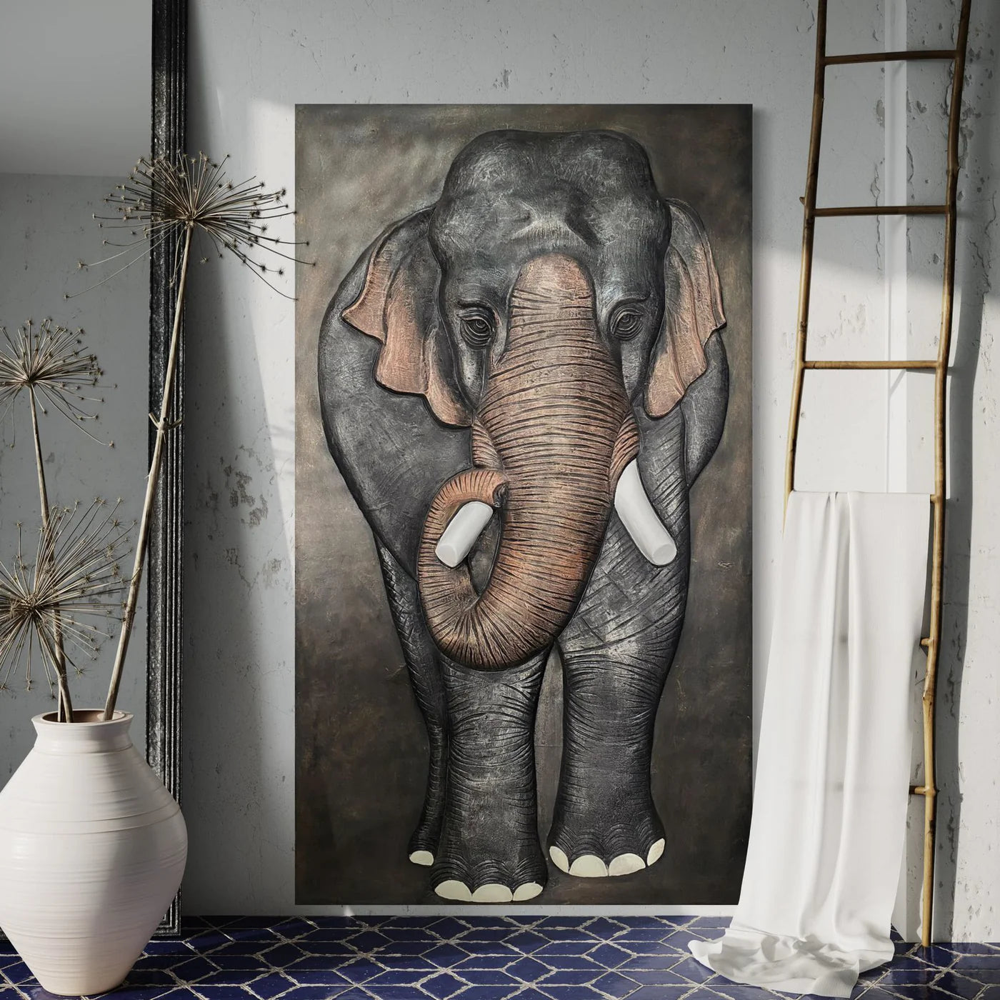 7x4 Feet Elephant 3D Relief Mural Wall Art