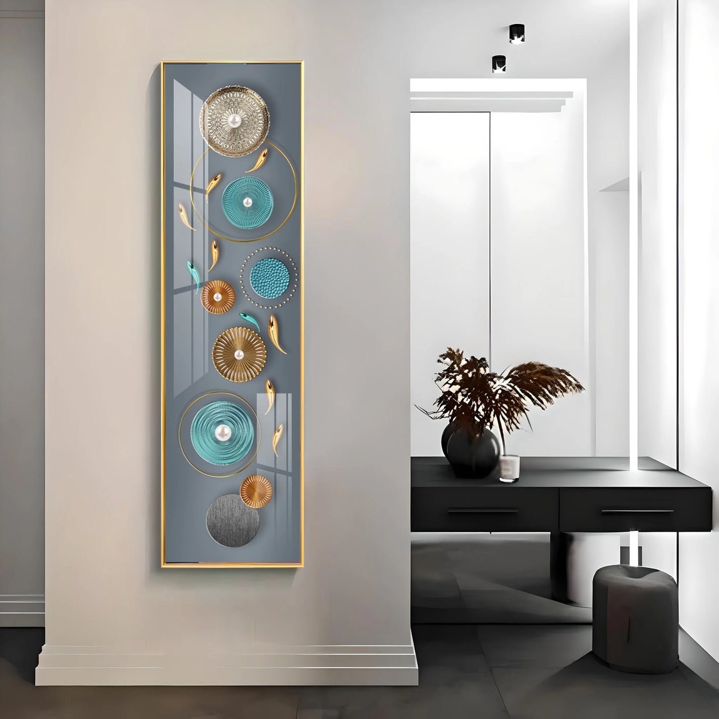 Elegance of Grey Luxury Crystal Vertical Wall Art
