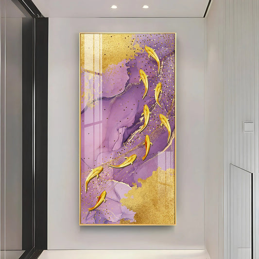 Elegant Golden Koi Fishes Luxury Crystal Wall Art