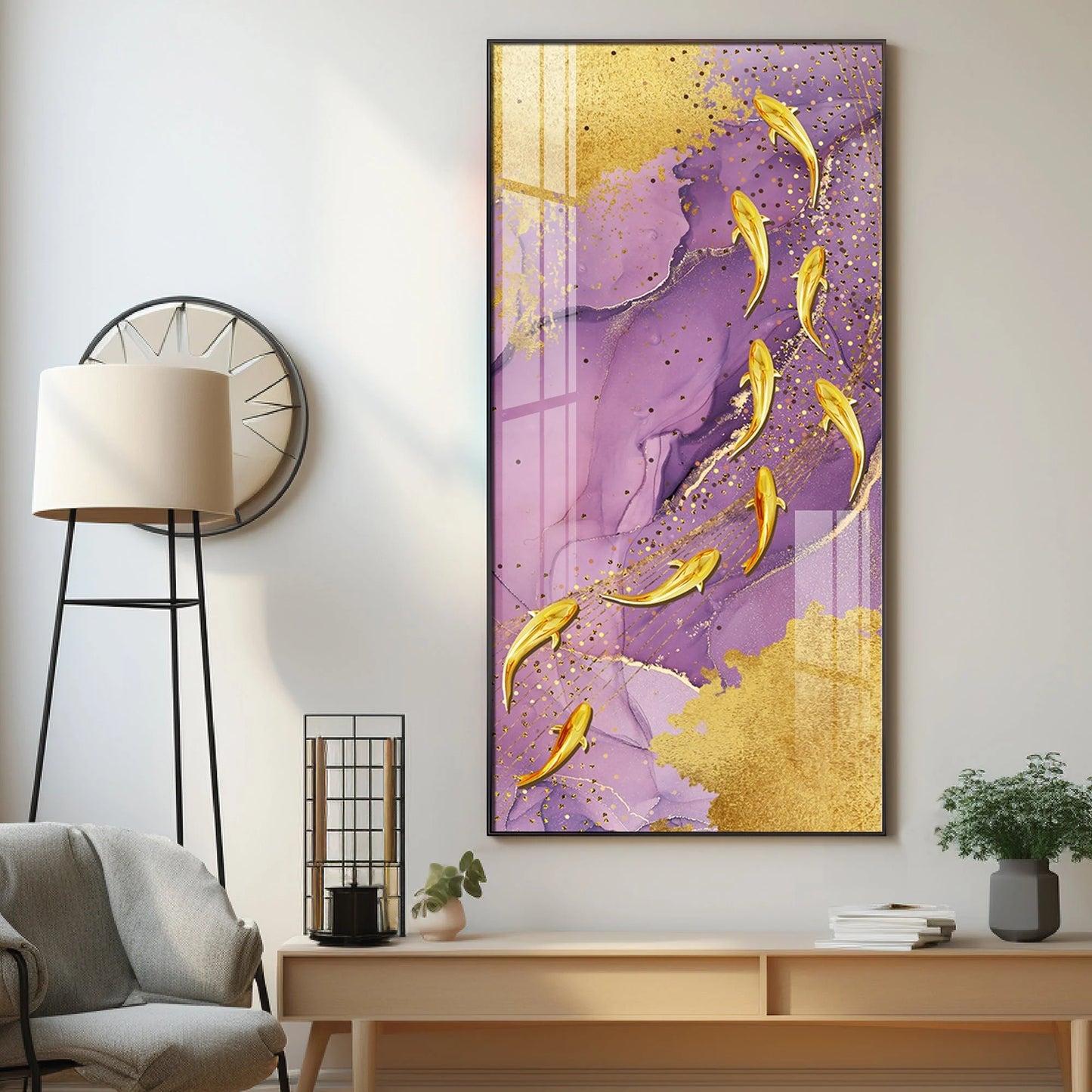 Elegant Golden Koi Fishes Luxury Crystal Wall Art