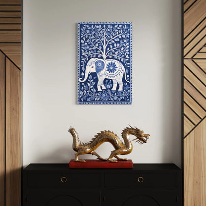 Blue Indian Elephant Kalamkari Art In Premium Canvas Print