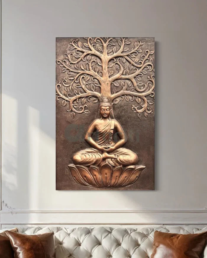 Buddha Under Tree 3D Relief Mural Wall Art