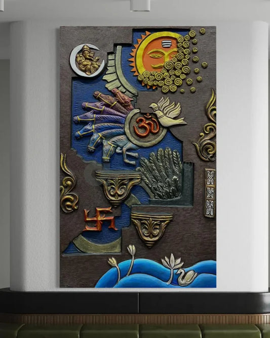 Vastu Inspired 3d Relief Mural | Vastu Wall Art | Abstract Relief Mural