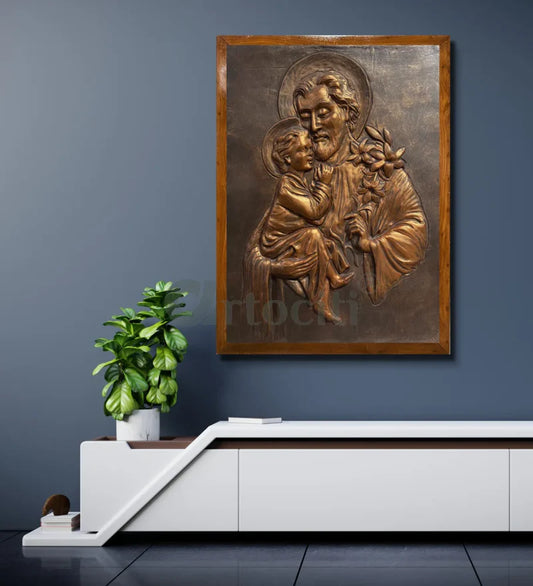 Saint Joseph with Baby Jesus 3D Relief Wall Art