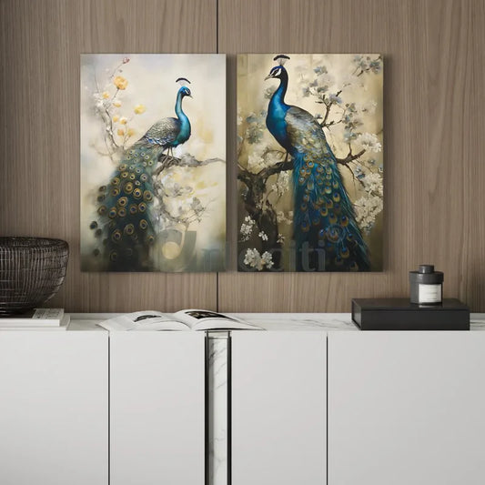 Ethereal Peacock: Duets Indian Ethnic Canvas Art Set