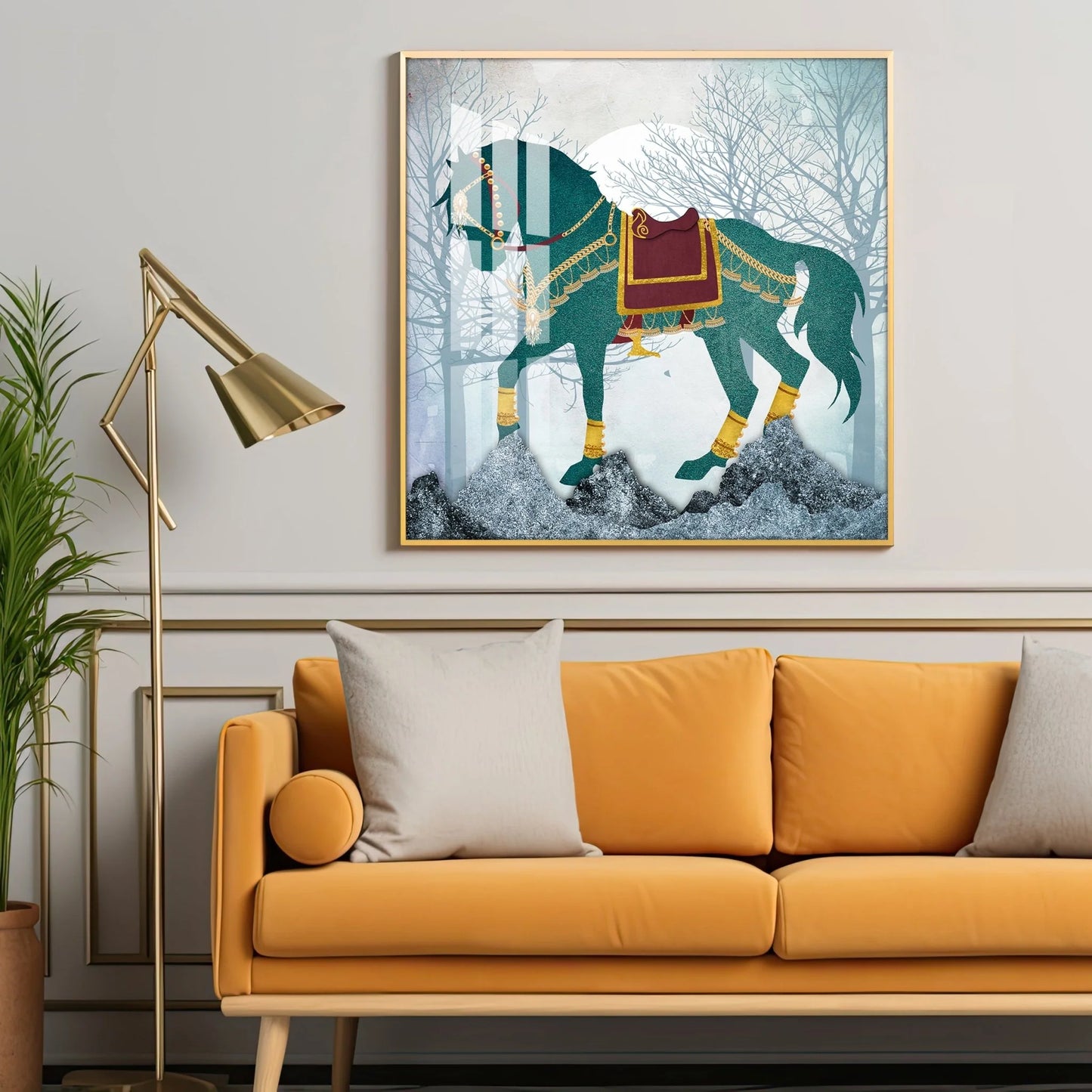 European Abstract Three-Dimensional Horse Premium Acrylic Square Wall Art