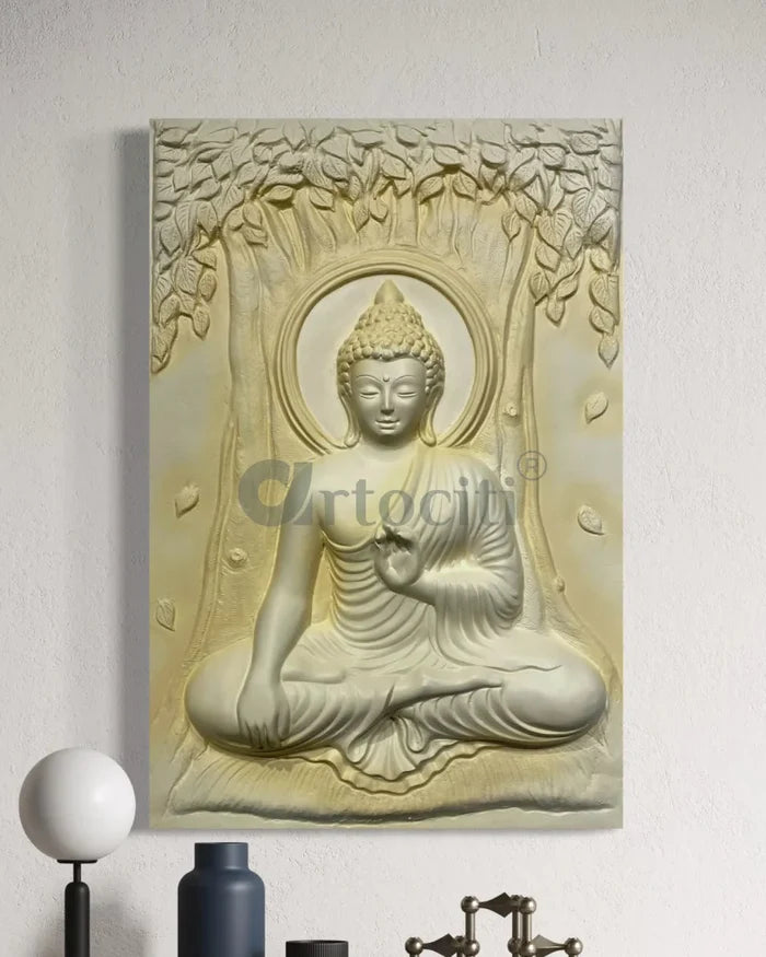 Bhumisparsha Mudra Buddha 3D Relief Mural