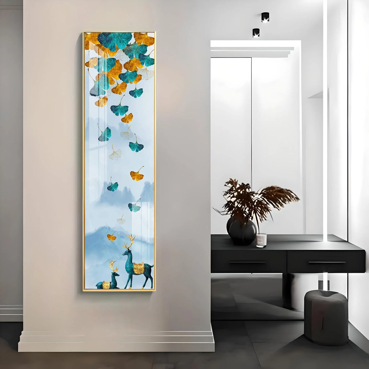 Falling Leaves Luxury Crystal Vertical Wall Art
