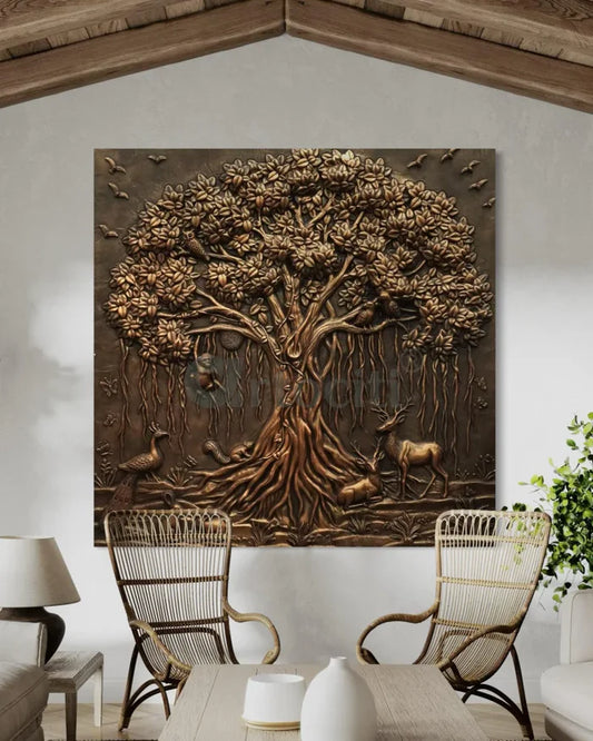 5X5 Feet Sacred Banyan Tree of Life 3D Nature Relief Murals Wall Art