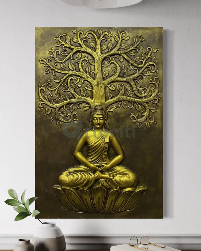 Buddha Under Tree 3D Relief Mural Wall Art