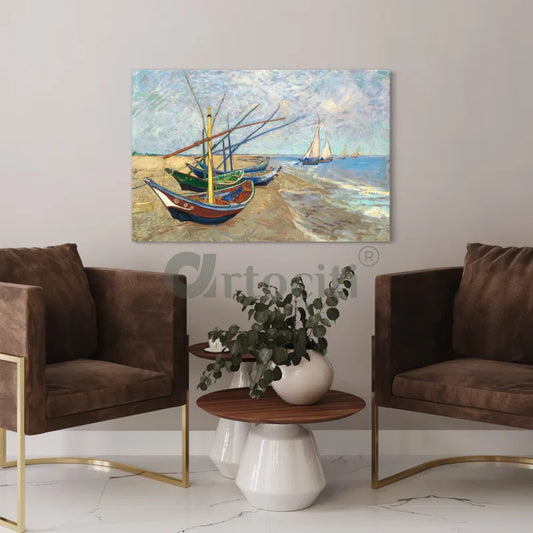Fishing Boats on the Beach at Saintes Maries by Vincent van Gogh Canvas Giclee Print