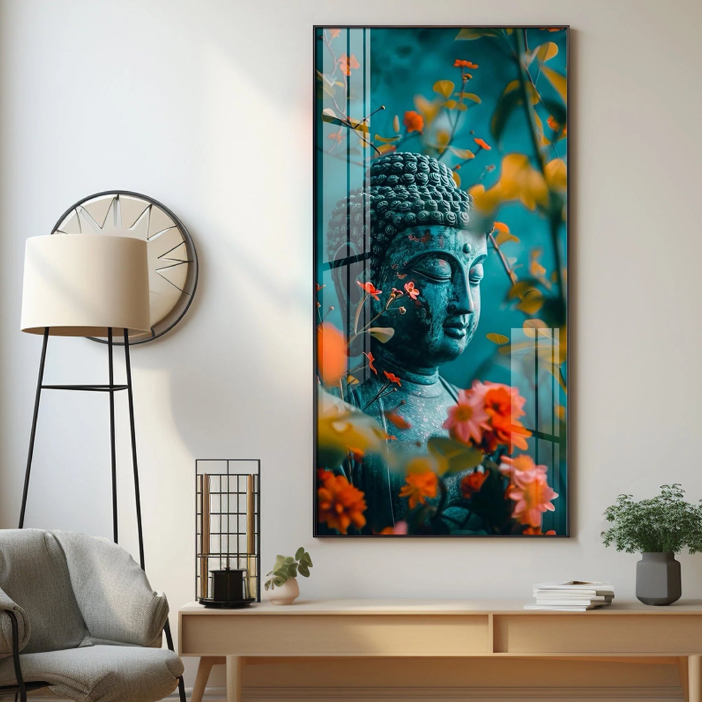 Floral Harmony Buddha Premium Acrylic Wall Art