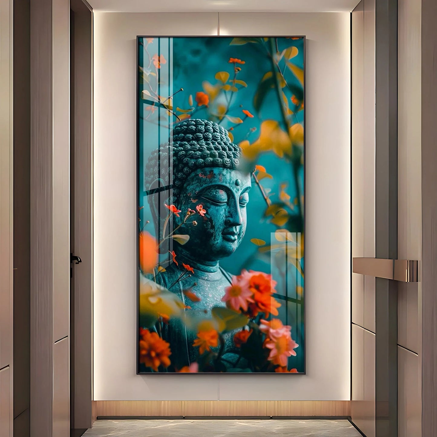 Floral Harmony Buddha Premium Acrylic Wall Art