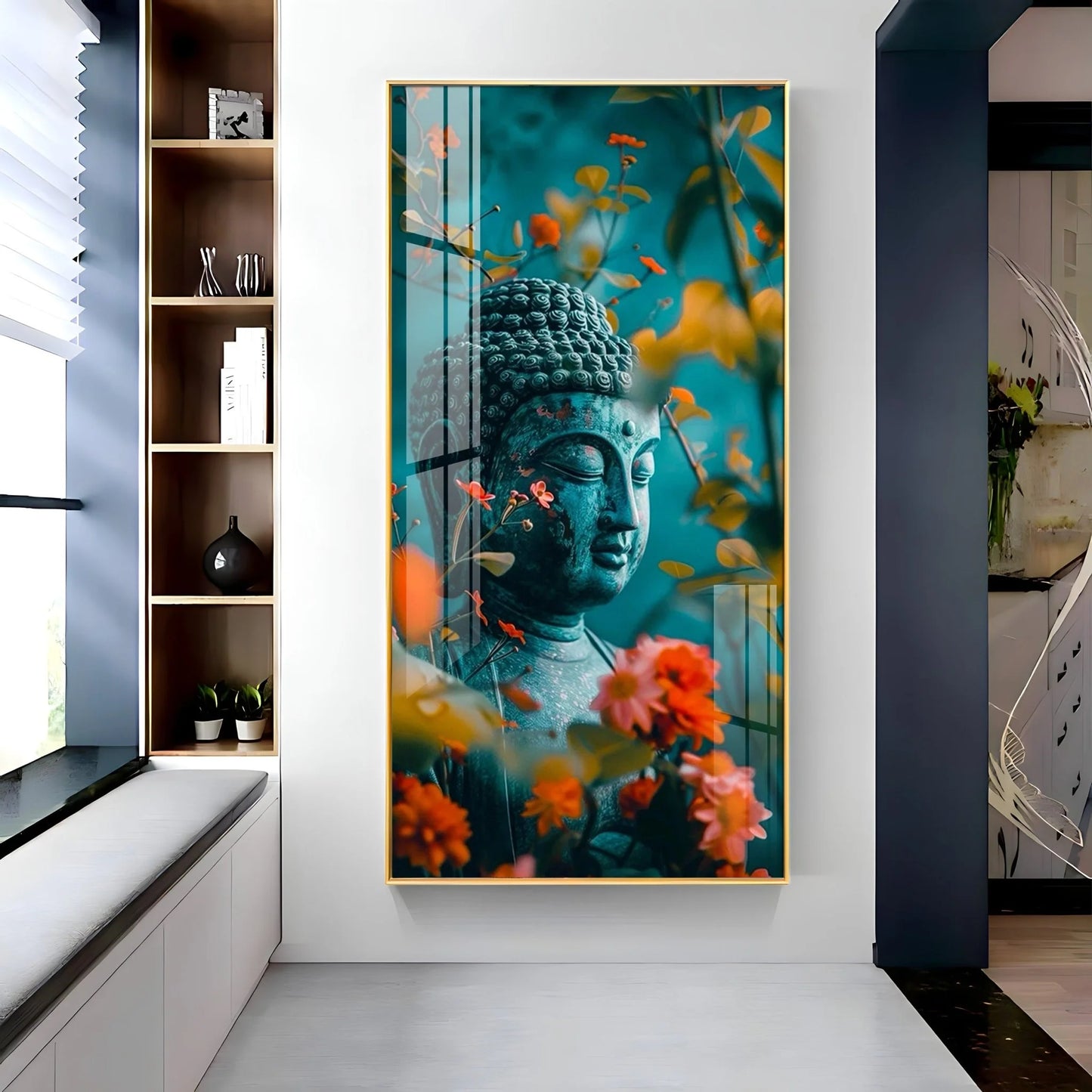Floral Harmony Buddha Premium Acrylic Wall Art