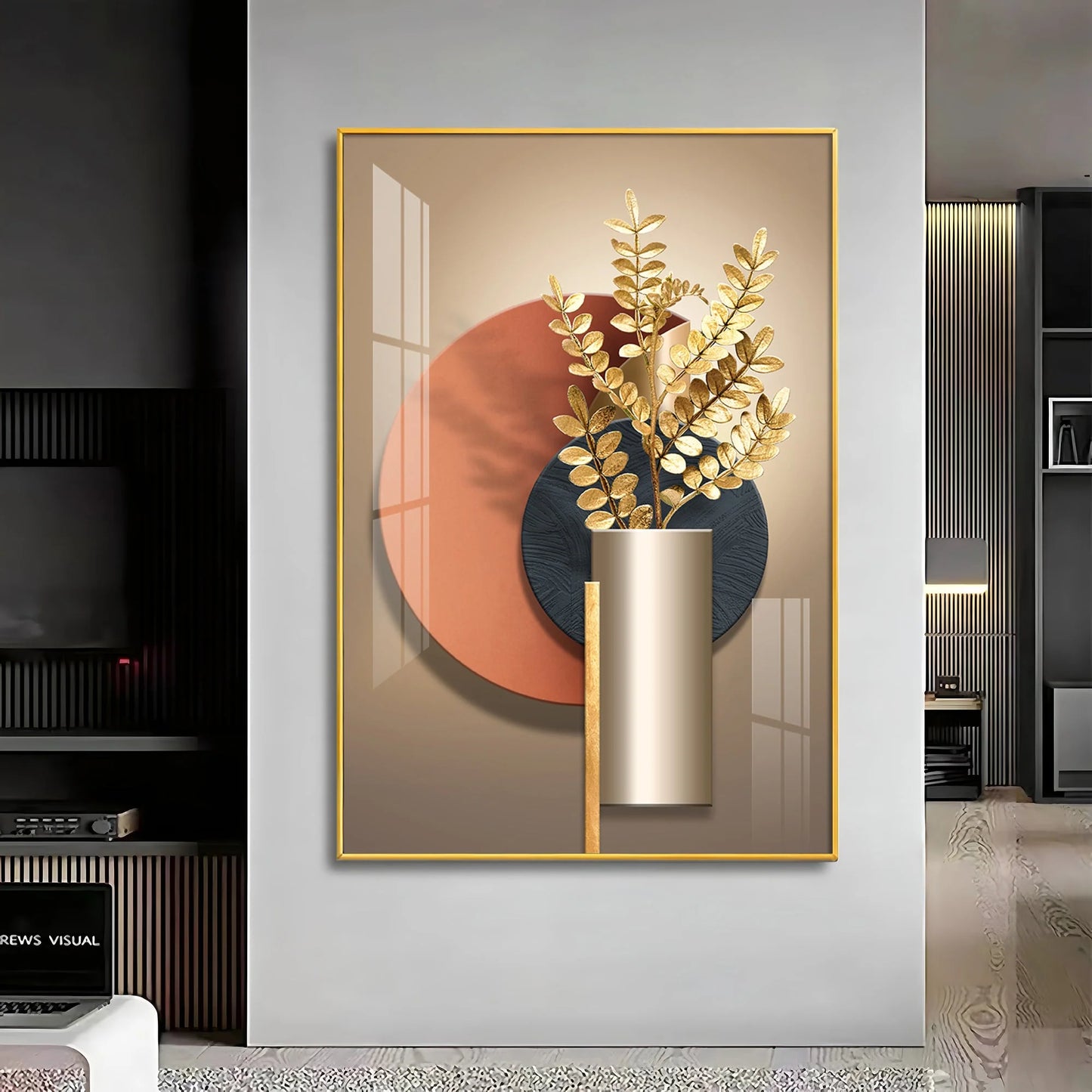 Floral Serenity Vase Luxury Crystal Vertical Wall Art