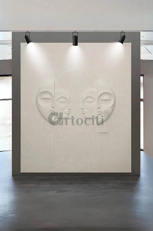 Contemporary Abstract Face Relief Mural Wall Art Unframed