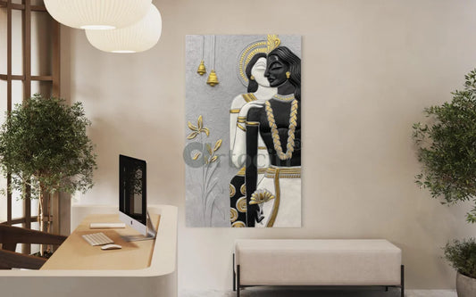 5x3 Ft Abstract Radha Krishna 3D Relief Mural Wall Art