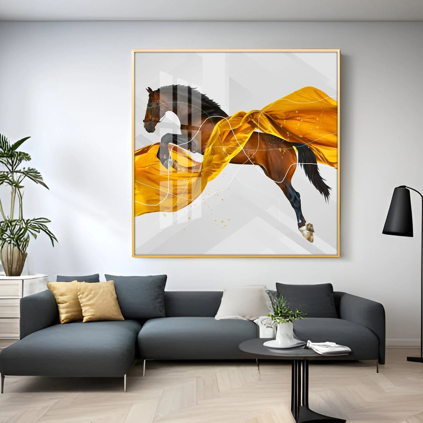 Galloping Horse Luxury Crystal Square Wall Art