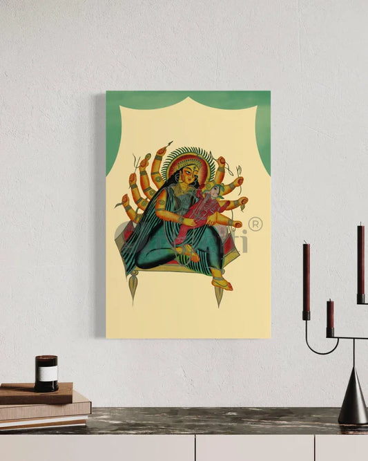 Ganesha in the Lap of Parvati Kalighat Painting Canvas Giclee Print