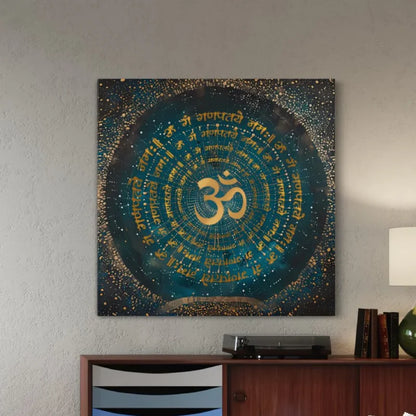 Gayatri Mantra , Ram ji Mantra , Shiva Panchaksharna Mantra , Stotram Mantra and Ganesha Maha Mantra Canvas Giclee Print